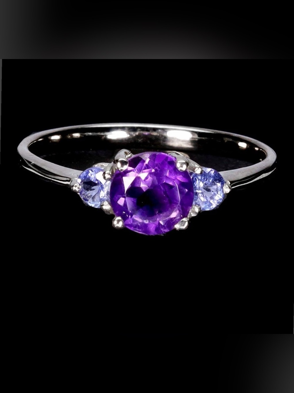 Stunning Natural Amethyst & Tanzanite Three-Stone 925 Sterling Silver Ring Sz 8